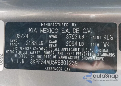 2024 Kia Forte Gt-Line from USA, damaged, VIN 3KPF54AD5RE801239